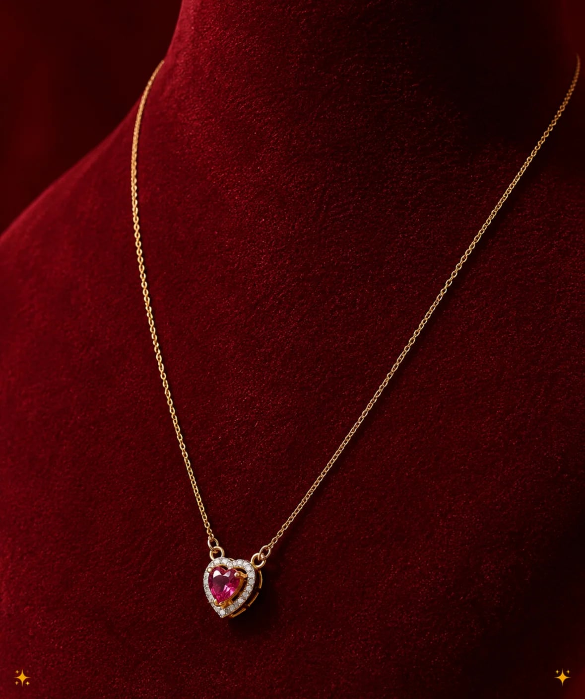 Pink heart ruby necklace